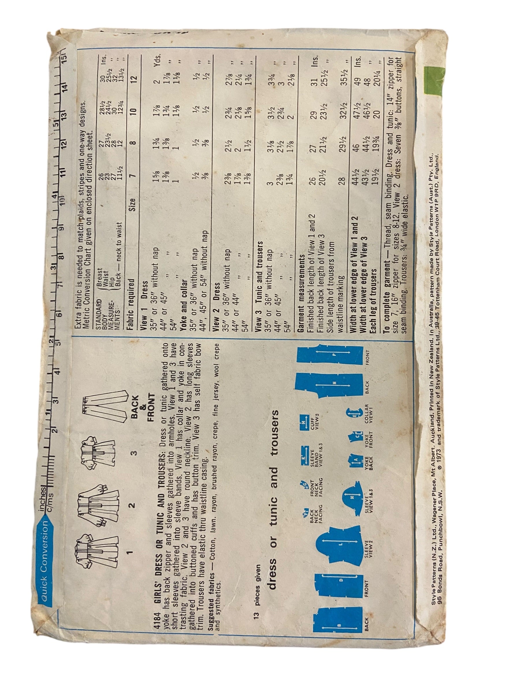 Style 4184 vintage 1970s child’s dress sewing or tunic and trousers sewing pattern size 12, 30 inch chest