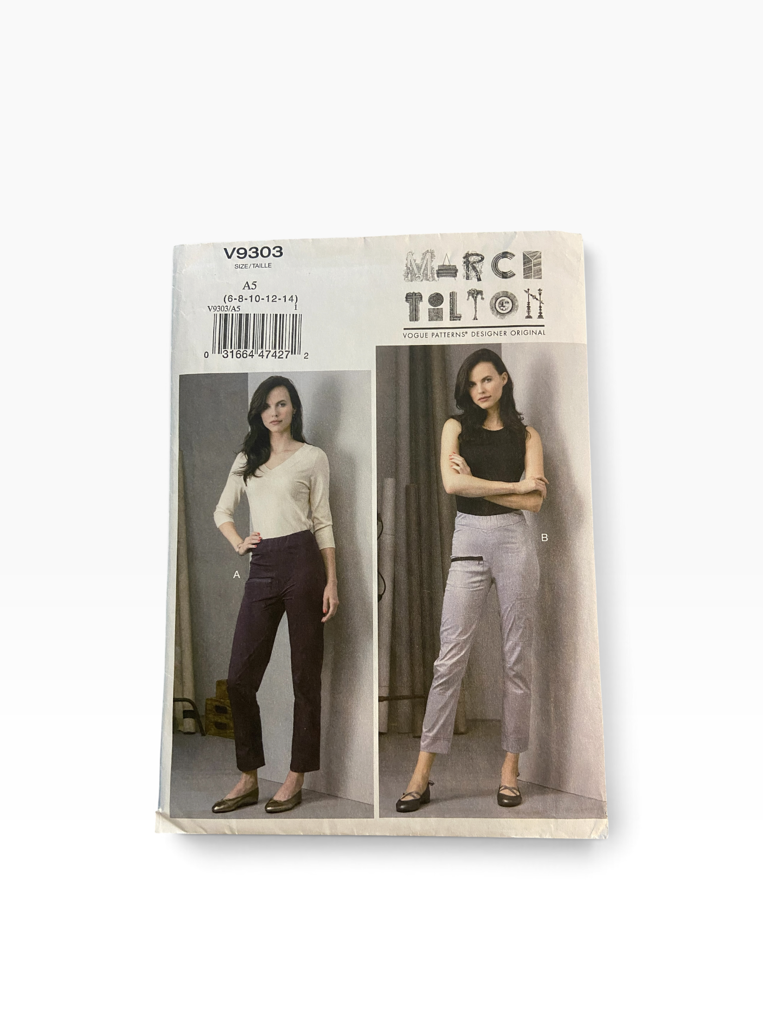 Vogue V9303 DESIGNER  Marci Tilton Designer pants sewing pattern Waist 23, 24, 25, 26.5 inches. Hip 32.5, 33.5, 34.5, 36 inches