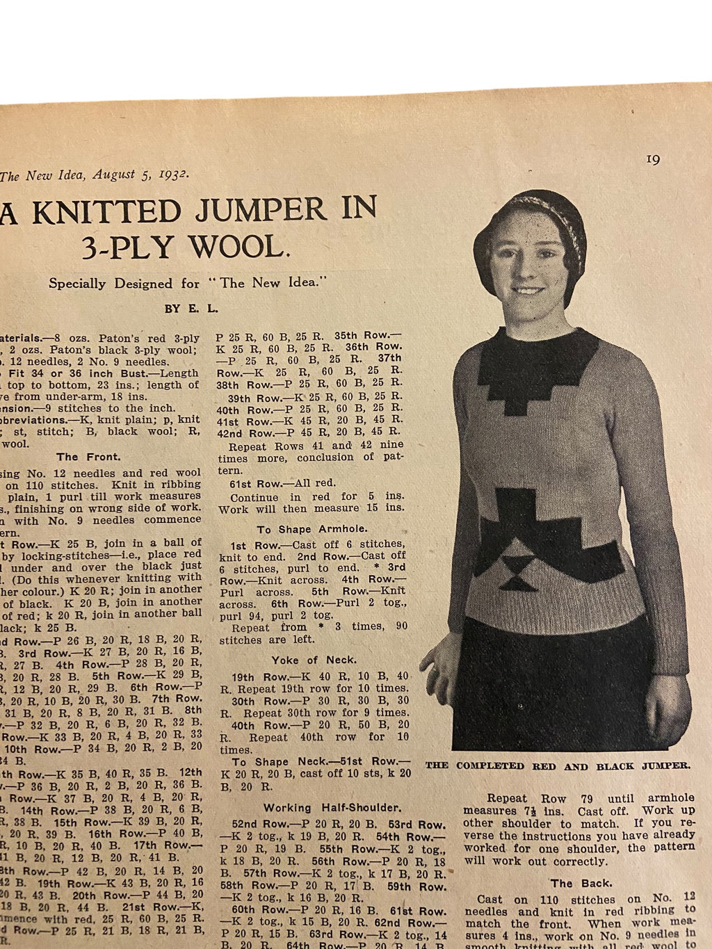 The New Idea Magazine . A weekly paper for Australian and New Zealand Women. August 5 1932 with sewing pattern unused, factory folded, lady’s frock. Bust 32 inches.
