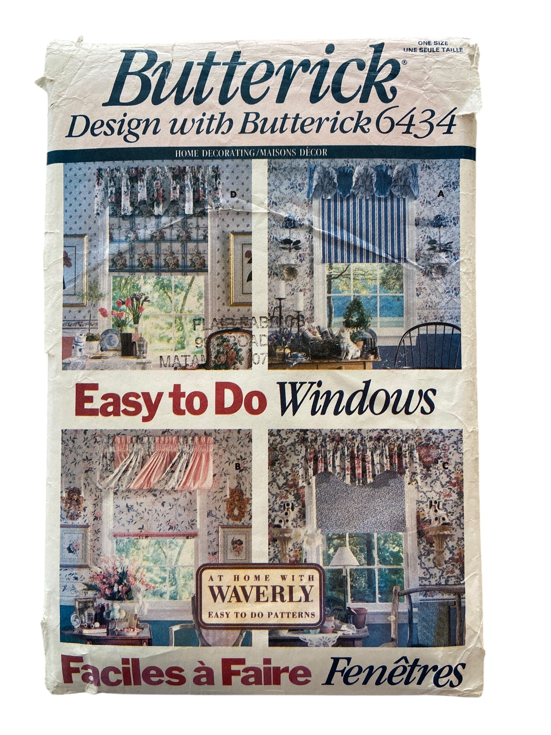 Butterick 6434 vintage 1990s easy to do windows sewing pattern.