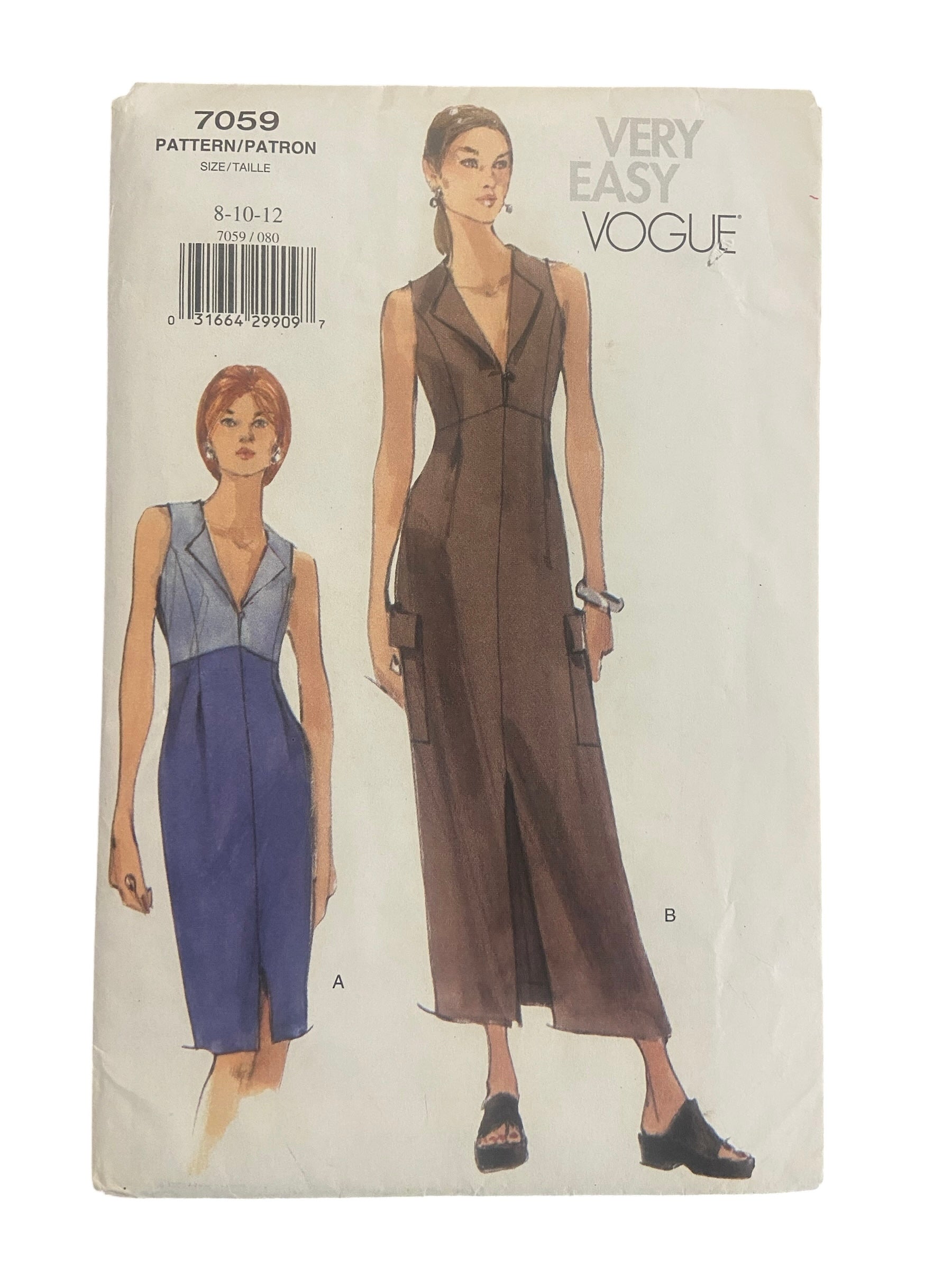 Very Easy Vogue career 7059 vintage 1990s dress sewing pattern. Bust 31.5, 32.5, 34 inches