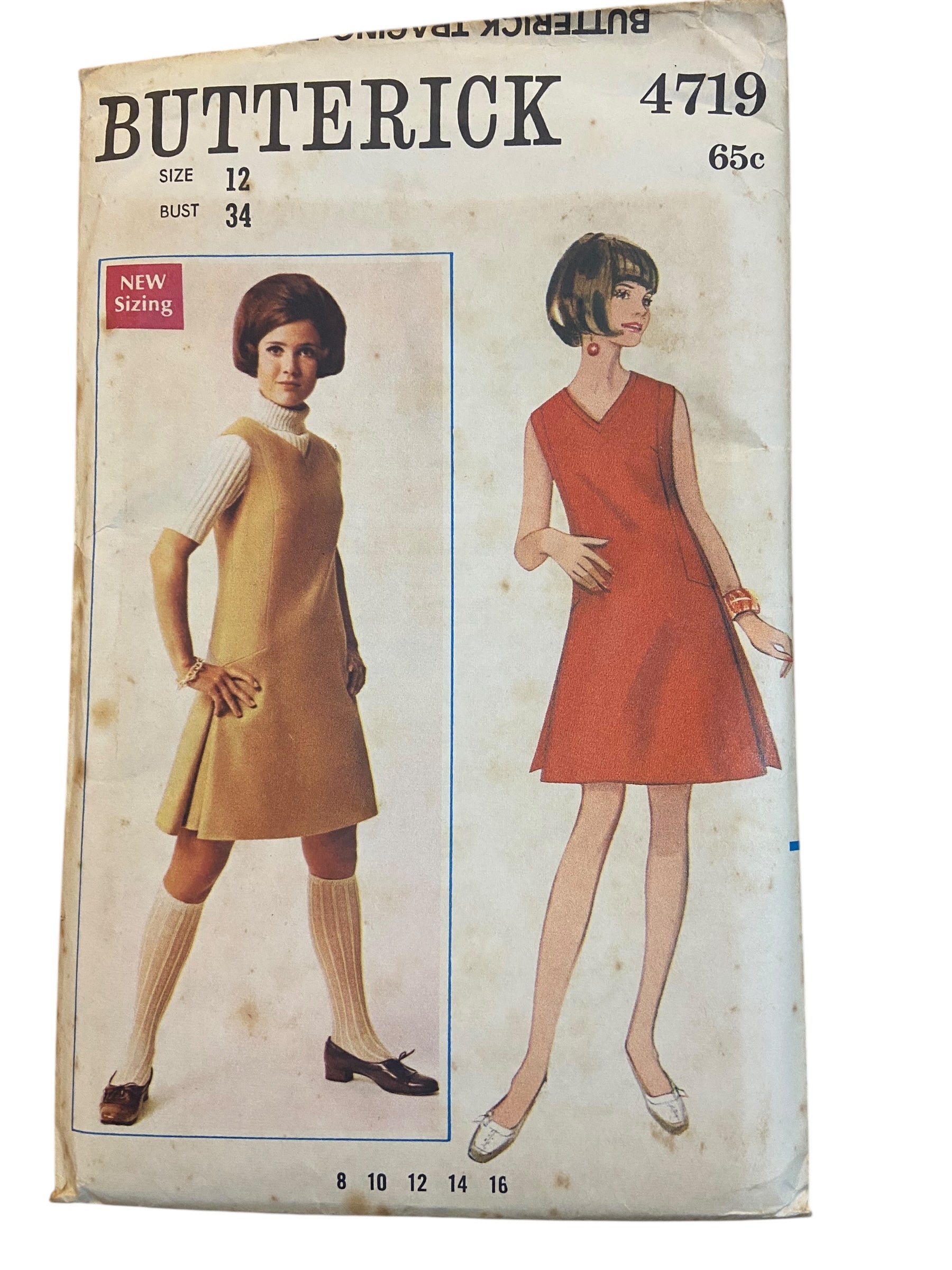 Butterick 4719 vintage 1960s dress or jumper sewing pattern. Bust 34 inches
