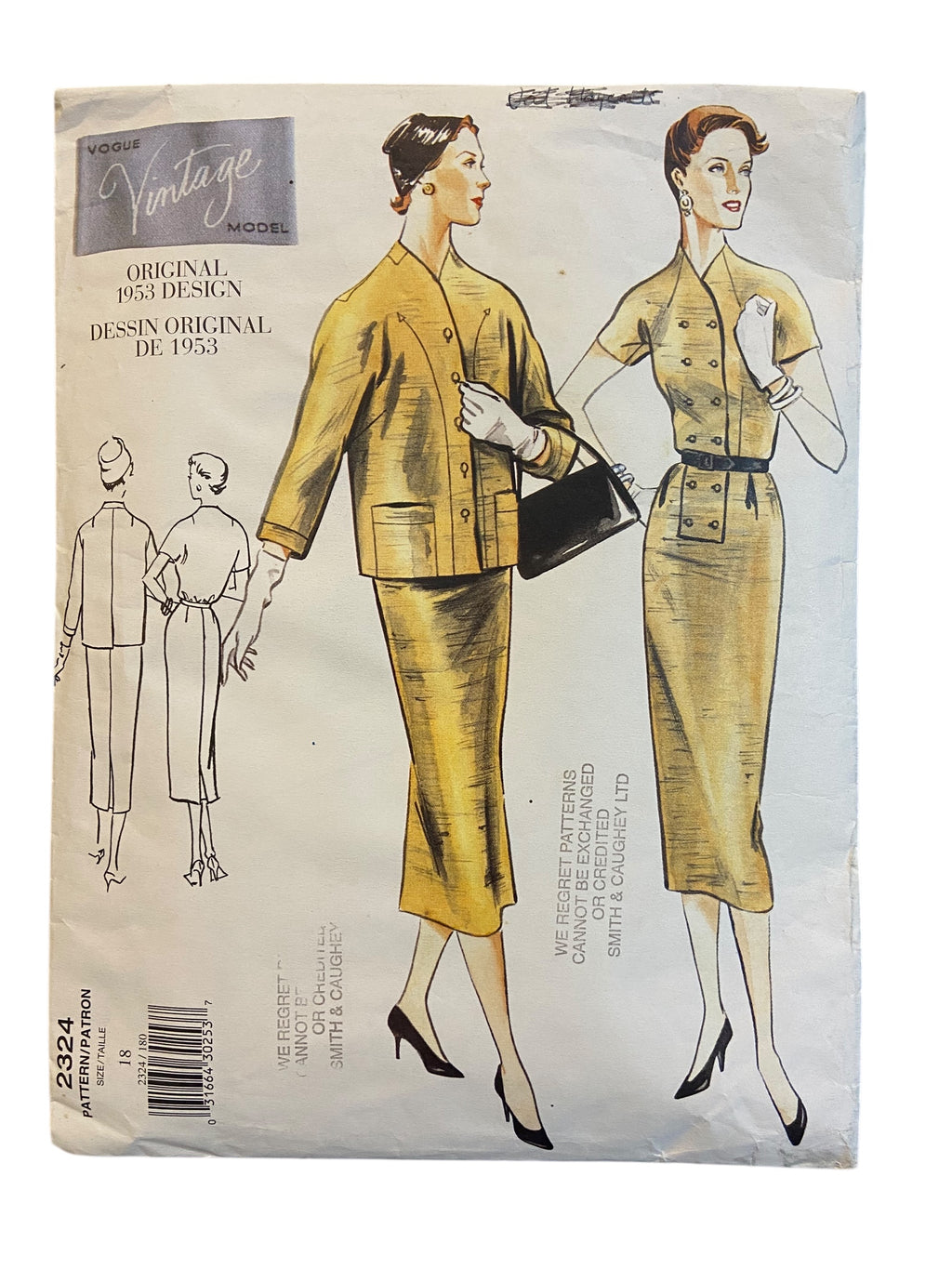 Vogue 2324 reissued vintage 1953 dress and jacket sewing pattern Bust 40 inches