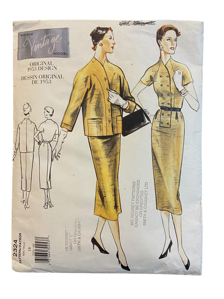 Vogue 2324 reissued vintage 1953 dress and jacket sewing pattern Bust 40 inches