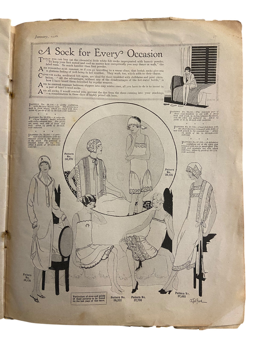 Fashions for All magazine February 1925 with two dress sewing patterns, unused. Bust 36 inches.