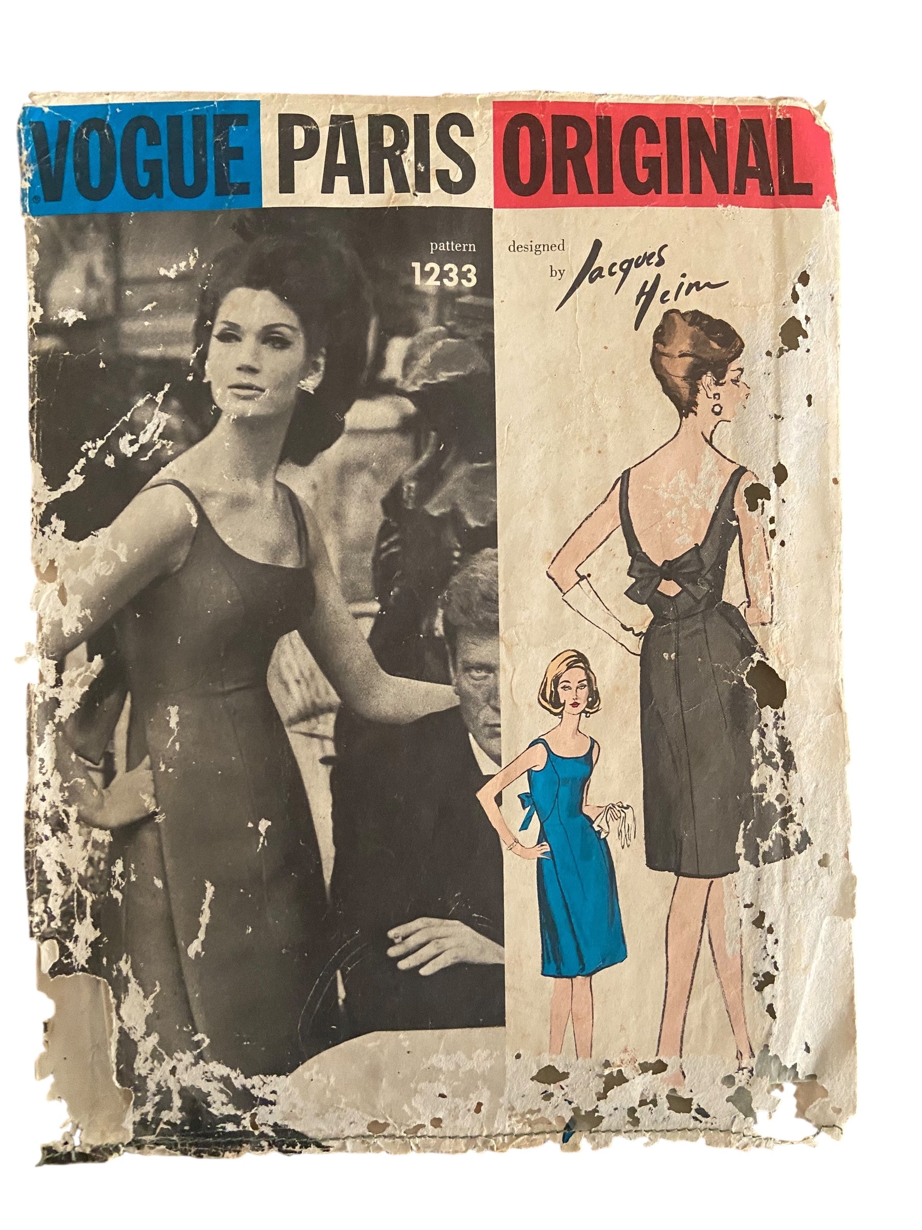 Vintage 1960s Vogue 1233 Paris Original Jacques Heim dress sewing pattern Bust 36 inches