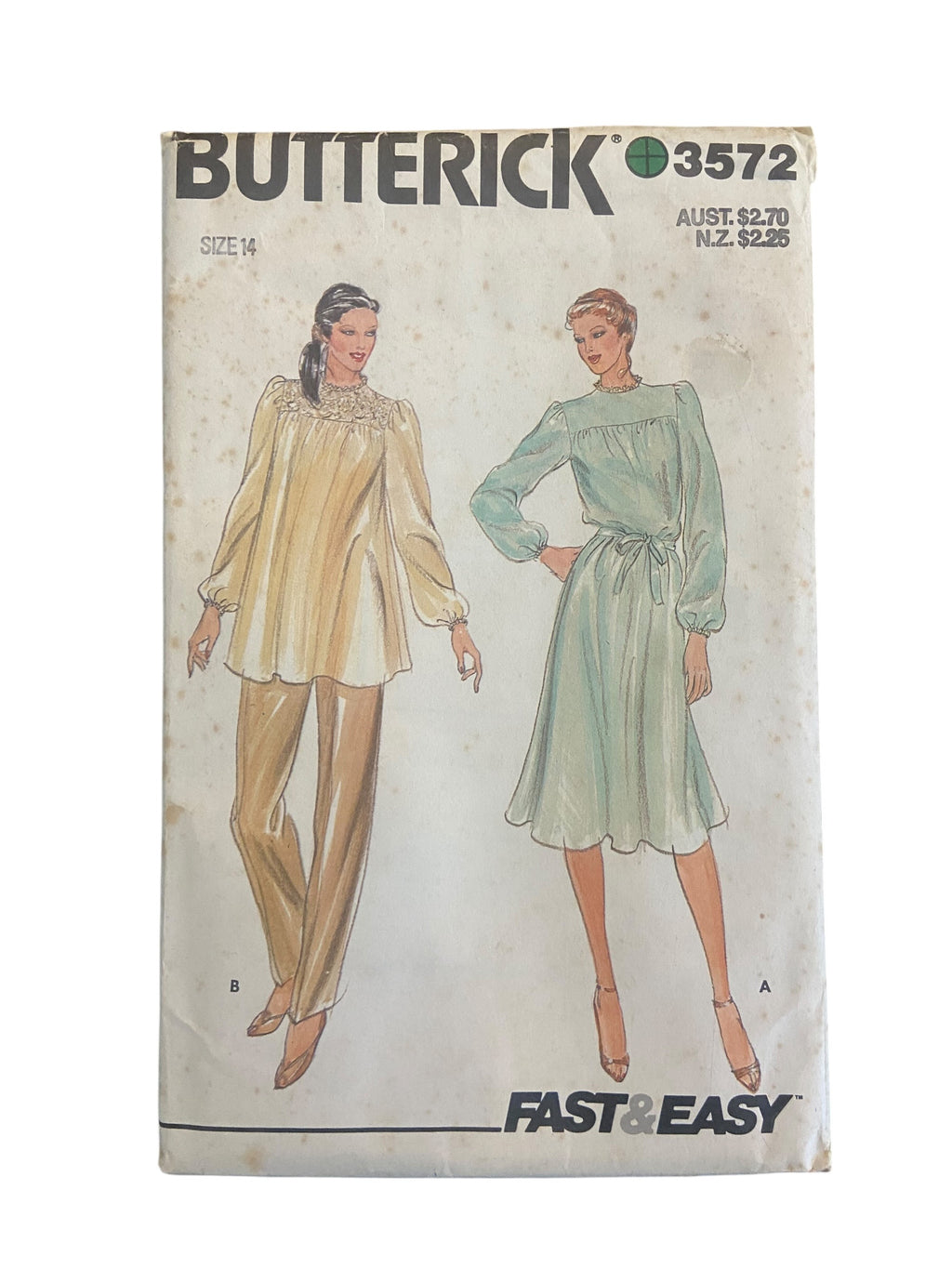 Butterick 3572 vintage 1970s dress and tunic sewing pattern. Bust 36 inches
