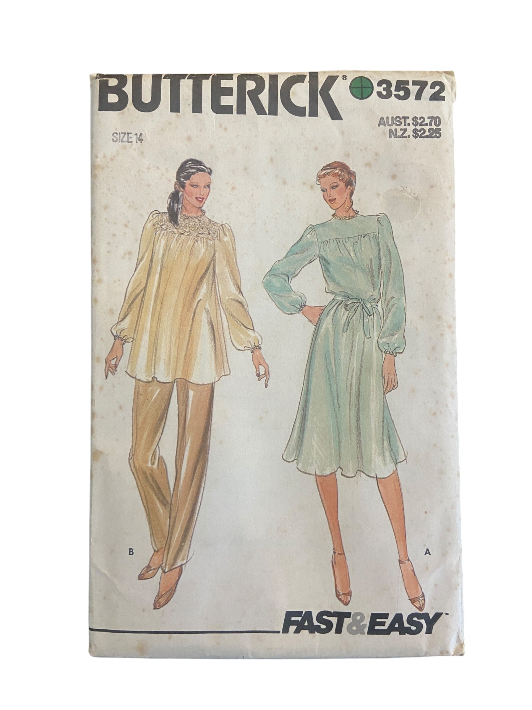 Butterick 3572 vintage 1970s dress and tunic sewing pattern. Bust 36 inches