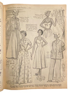Australian home journal December 1st 1952 with three sewing pattern, unused, factory folded. Two dresses and child’s sunsuit. Bust 34 inches.