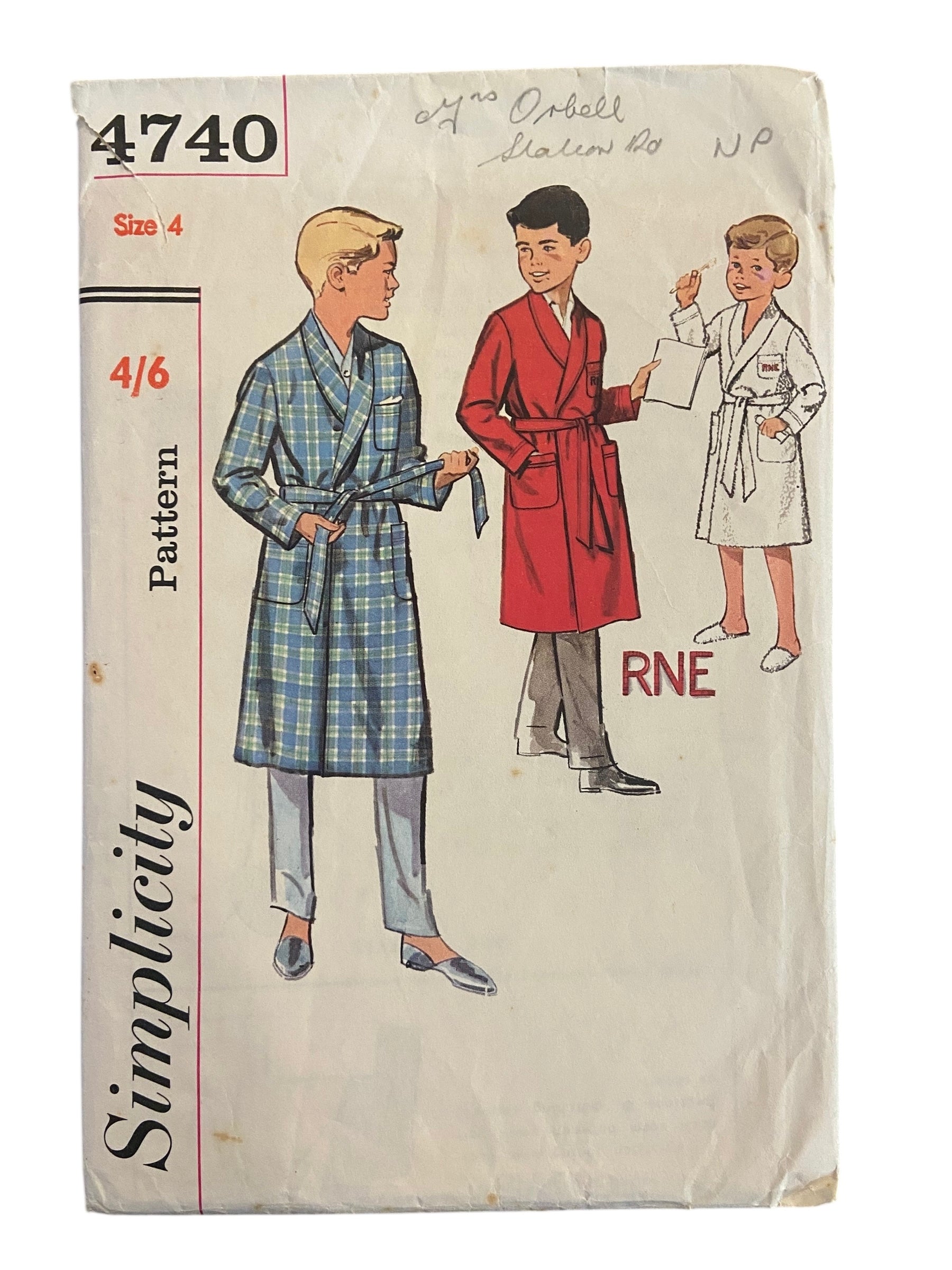 Simplicity 4740 vintage 1950s vintage child's dressing gown robe sewing pattern. Size 4 years