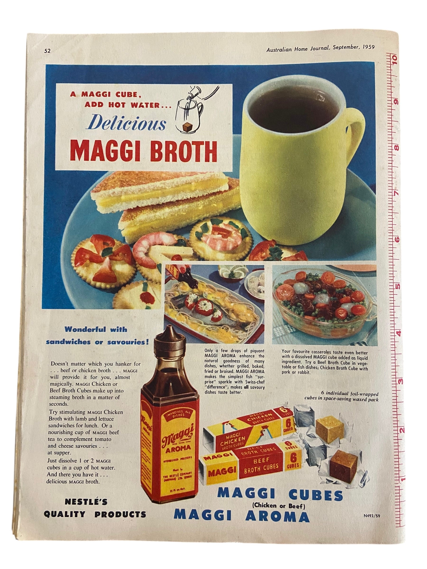 Australian home journal September 1959 with three sewing patterns, unused, factory folded two women’s dresses (36 inch bust and 34 inch bust) and a girl's dress (age 4 years).