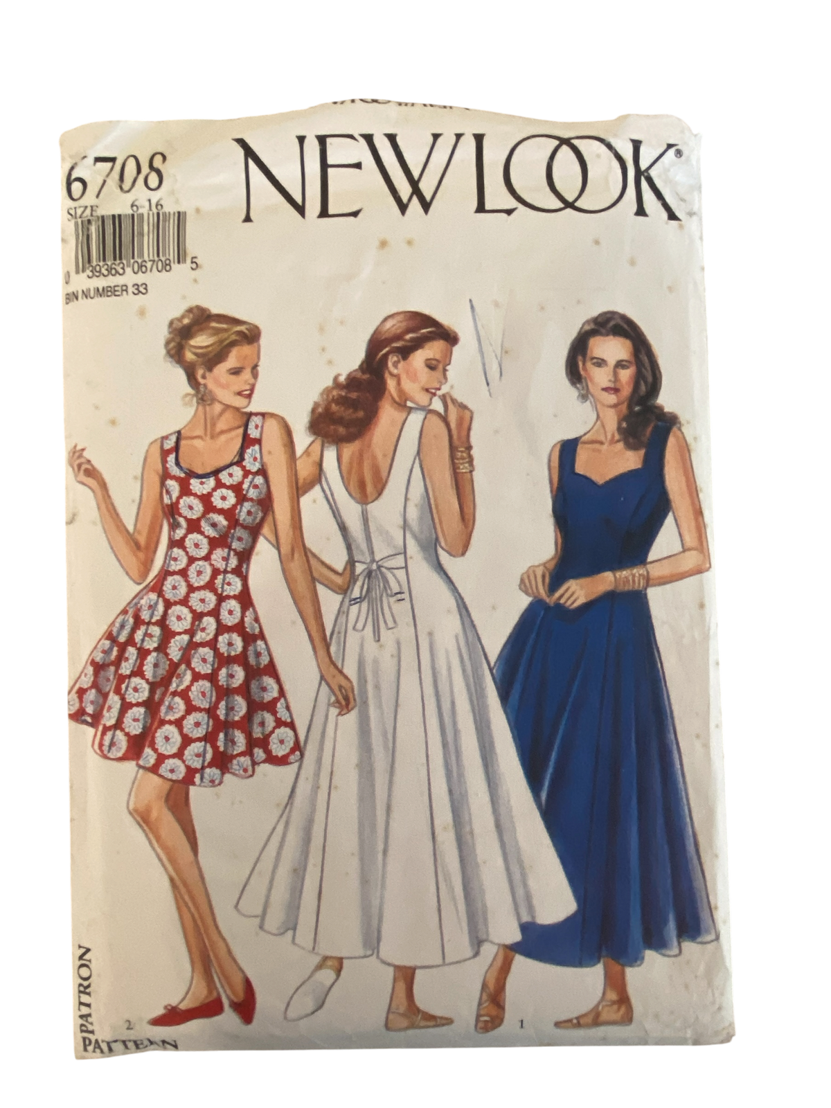 New Look 6708 vintage 1990s princess seamed dress sewing pattern. Bust 32, 34, 36, 38, 40, 42 inches