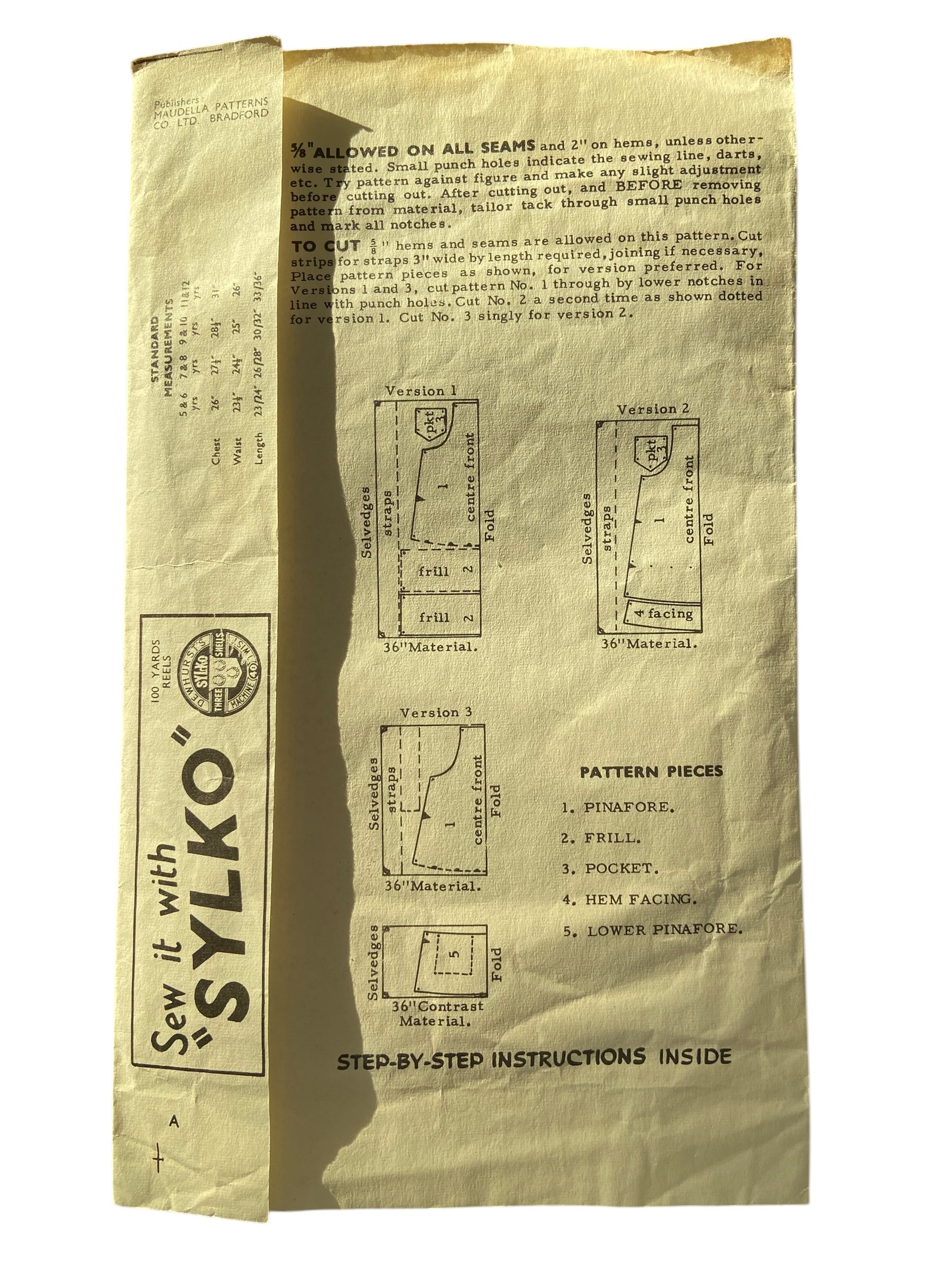 Maudella 1317 rebranded for Woman’s Weekly vintage 1960s children’s apron sewing pattern. Ages 5 and 6 years