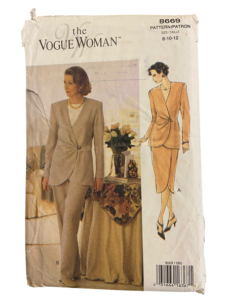 The Vogue Woman 8669 vintage 1990s jacket, skirt and pants sewing pattern Bust 31.5, 32.5, 34 inches