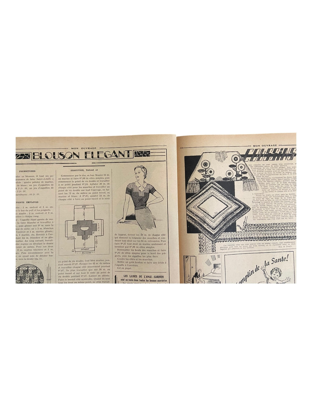 Mon Ouvrage 15 Septembre 1937 vintage French craft magazine with knitting pattern for the suit on the cover