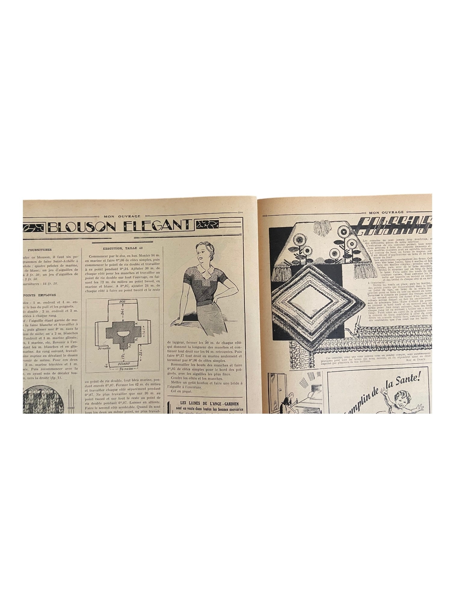 Mon Ouvrage 15 Septembre 1937 vintage French craft magazine with knitting pattern for the suit on the cover
