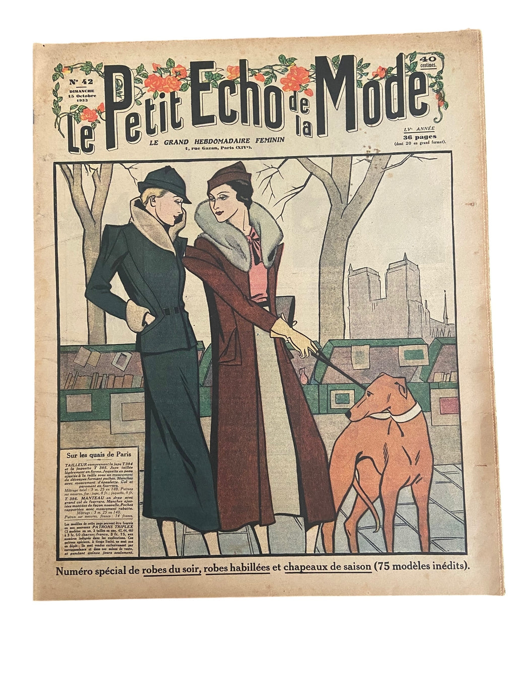 Le Petit Echo de la Mode 15 Octobre 1933 French women’s magazine with many fashion illustrations