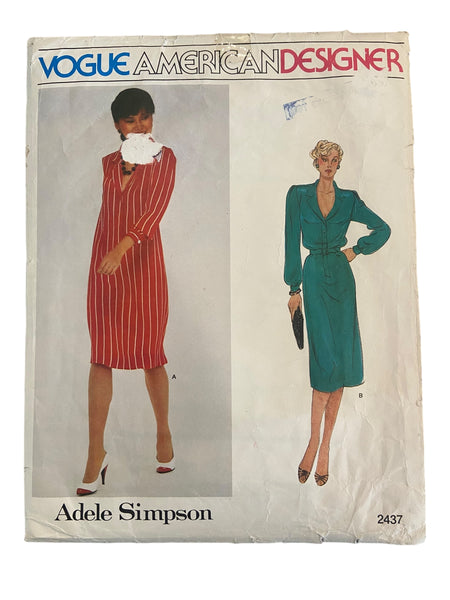 Vintage 1980s Vogue 2437 American Designer Adele Simpson dress sewing pattern Bust 32.5 inches.