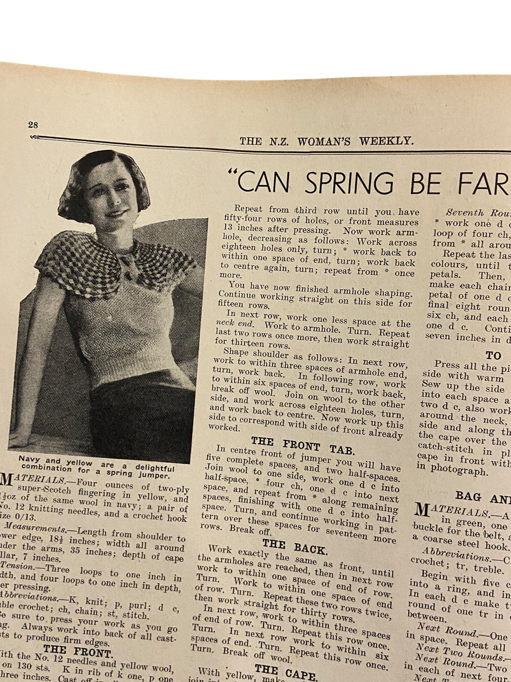 New Zealand Woman’s Weekly August 16 1934 with a sewing pattern, unused, factory folded, ladies frock (attractive frock for the matron), bust 36 inches