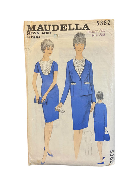 Maudella 5382 vintage 1960s dress and jacket sewing pattern Bust 34 inches