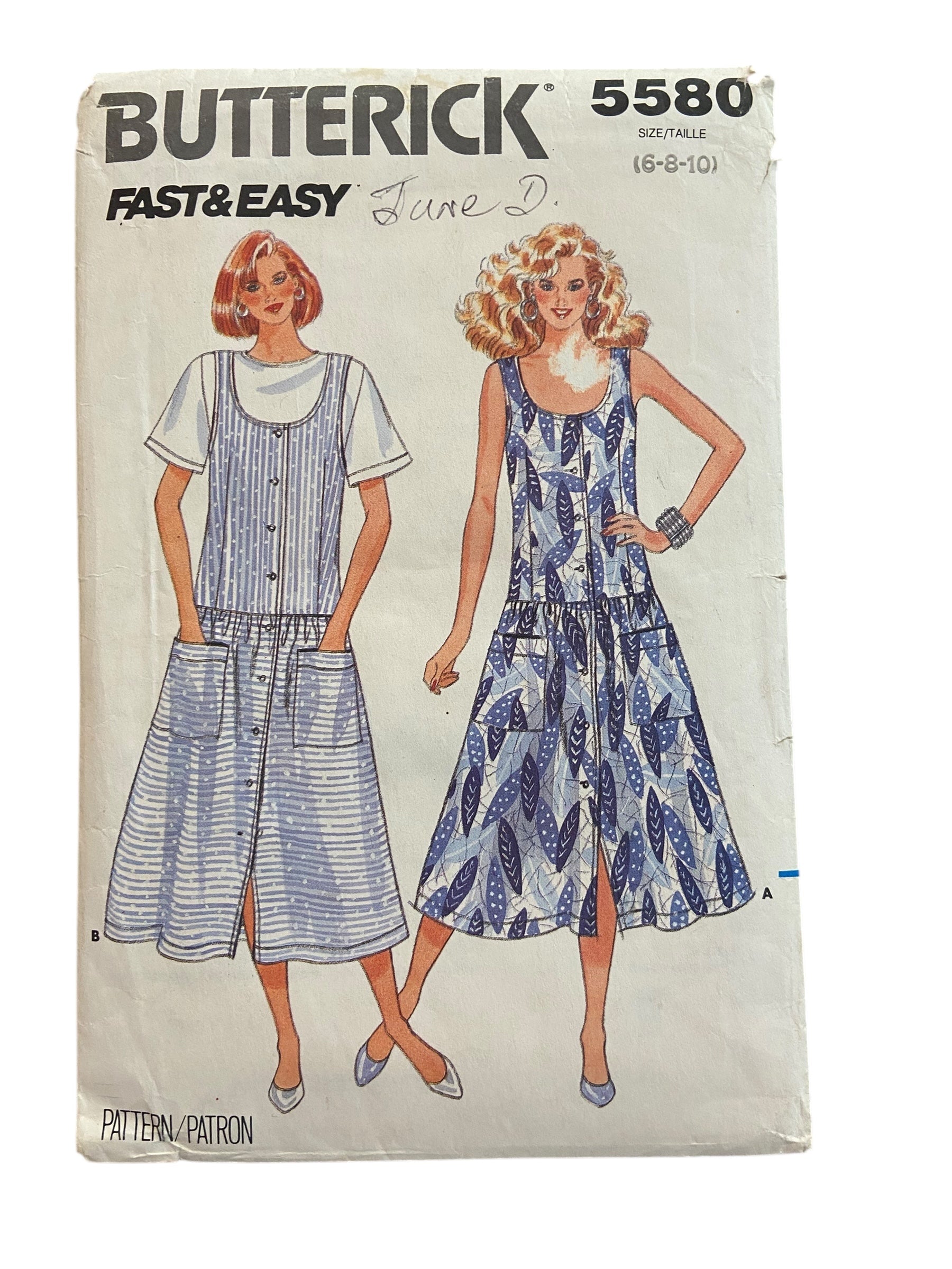 Butterick vintage 1980s dress and top sewing pattern Bust 30.5, 31.5, 32.5 inches