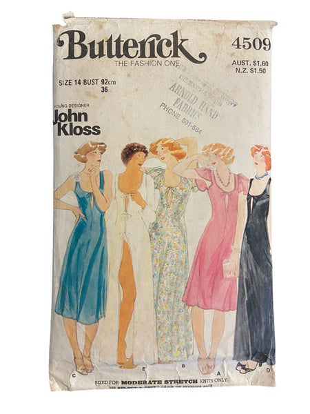 Butterick 4509  vintage 1970s John Kloss nightgown and bikini pants sewing pattern. Bust 36 inches