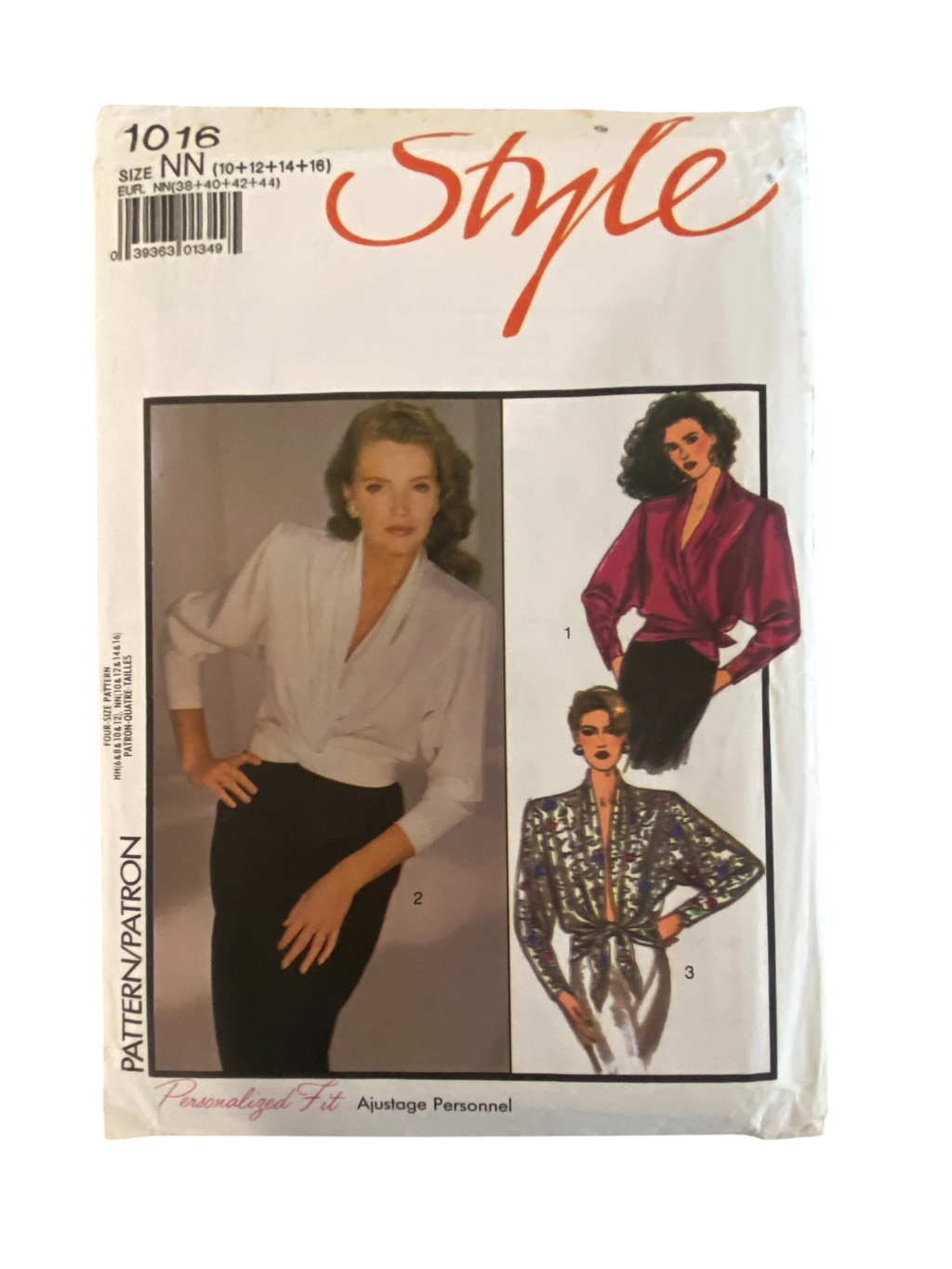 Style 1016 Vintage 1980s wrap top pattern. Bust 32 1/2, 34, 36, 38 inches