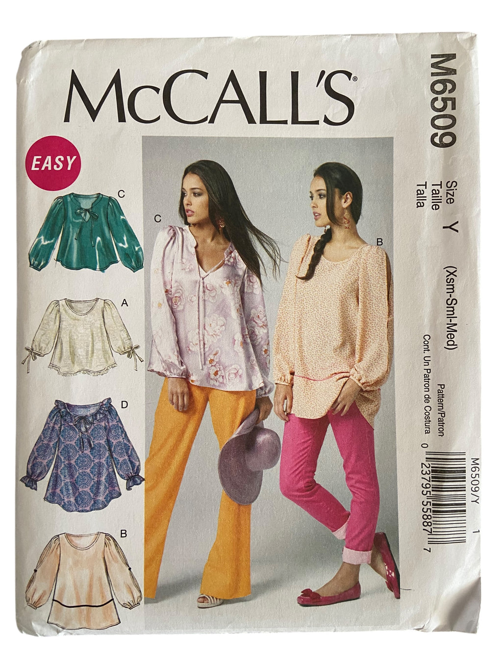 McCall's M65609 tops and tunics sewing pattern from the 2000s. Bust 29.5, 30.5, 31.5, 32.5, 34, 36 inches.