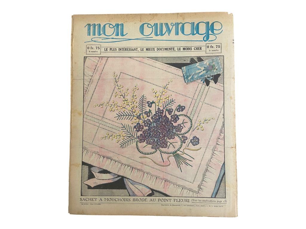 Mon Ouvrage 15 Decembre 1936 vintage French craft magazine with knitting pattern for the cardigan on the cover