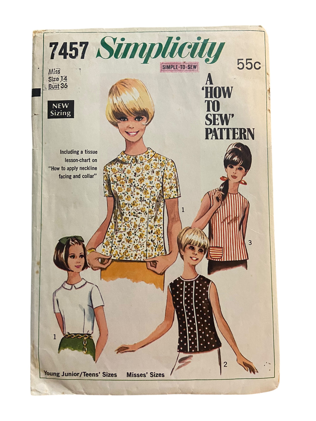 Simplicity 7457 1960s blouse pattern. Bust 36 inches