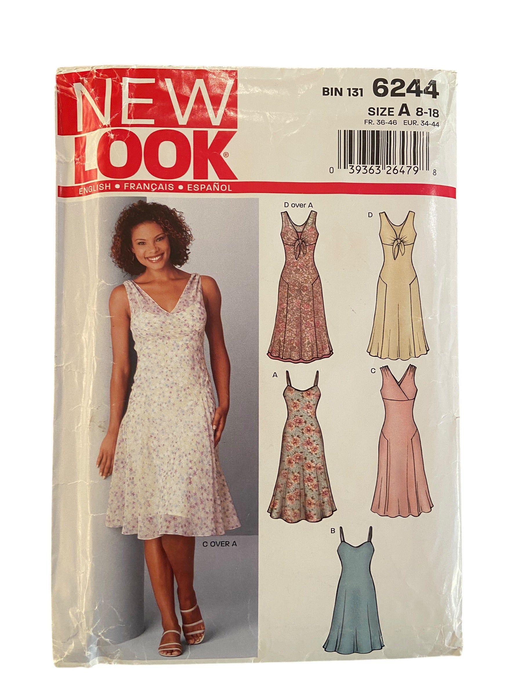 New Look 6244 2000s bias dress and bias slip dress sewing pattern bust 34 to 44 inches
