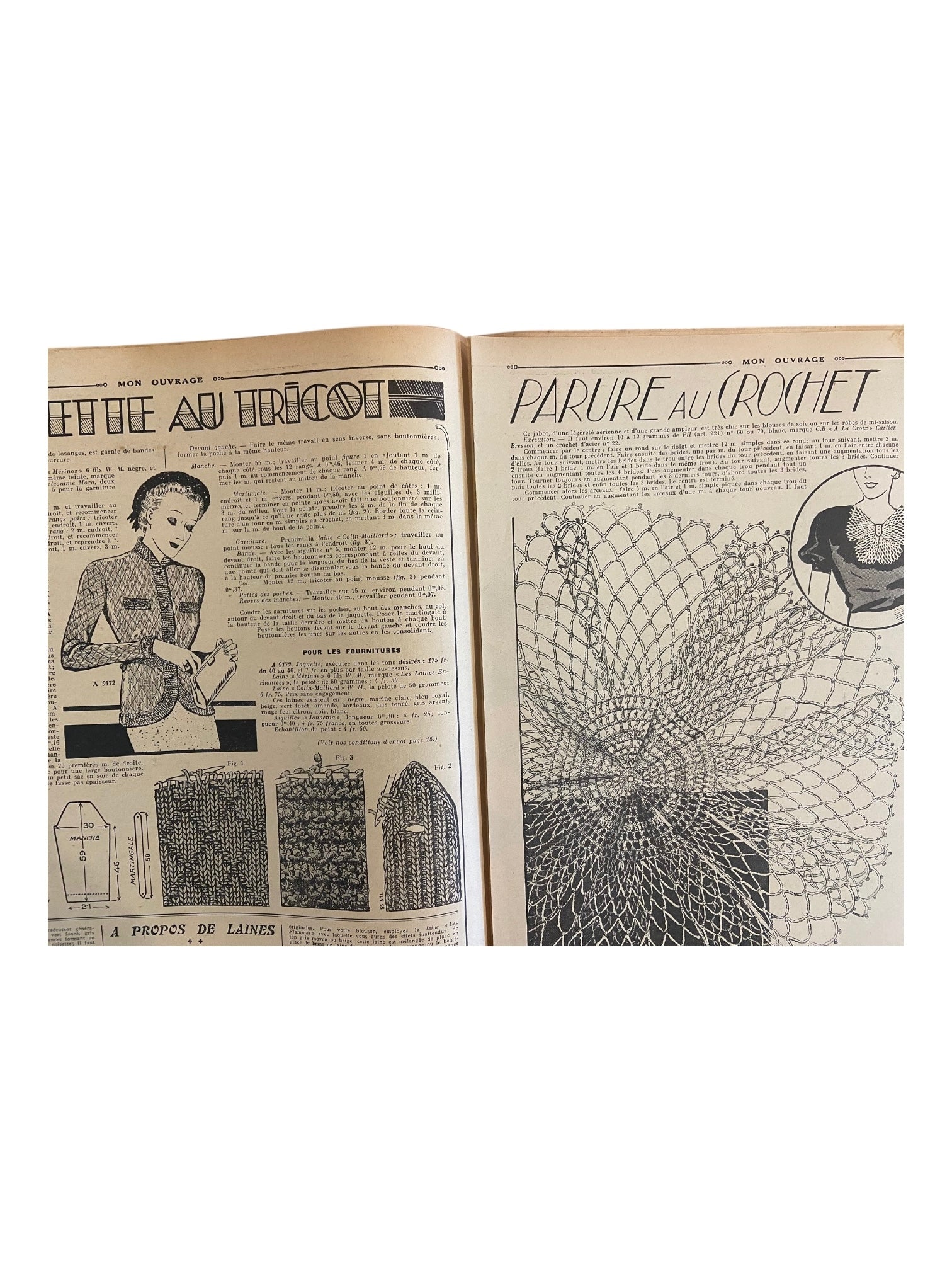 Mon Ouvrage 15 Fevrier 1937 vintage French craft magazine with knitting pattern for the elegant jacket on the cover