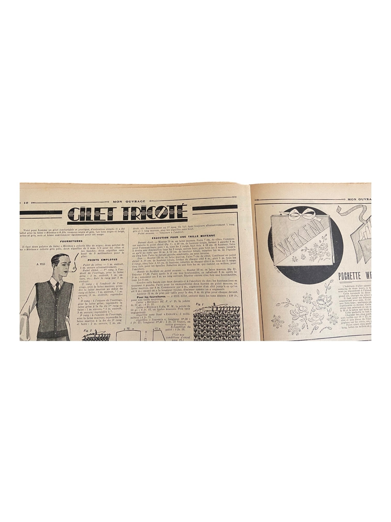 Mon Ouvrage 15 Fevrier 1938 vintage French craft magazine with knitting pattern for the jumper on the cover