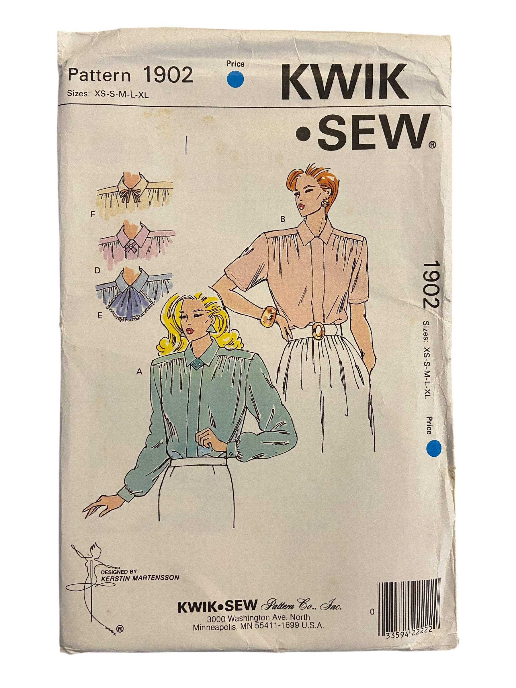Kwik sew 1902 vintage 1980s blouse sewing pattern