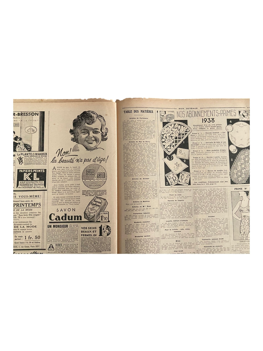 Mon Ouvrage 1 Mars 1938 vintage French craft magazine with knitting pattern for the jacket on the cover