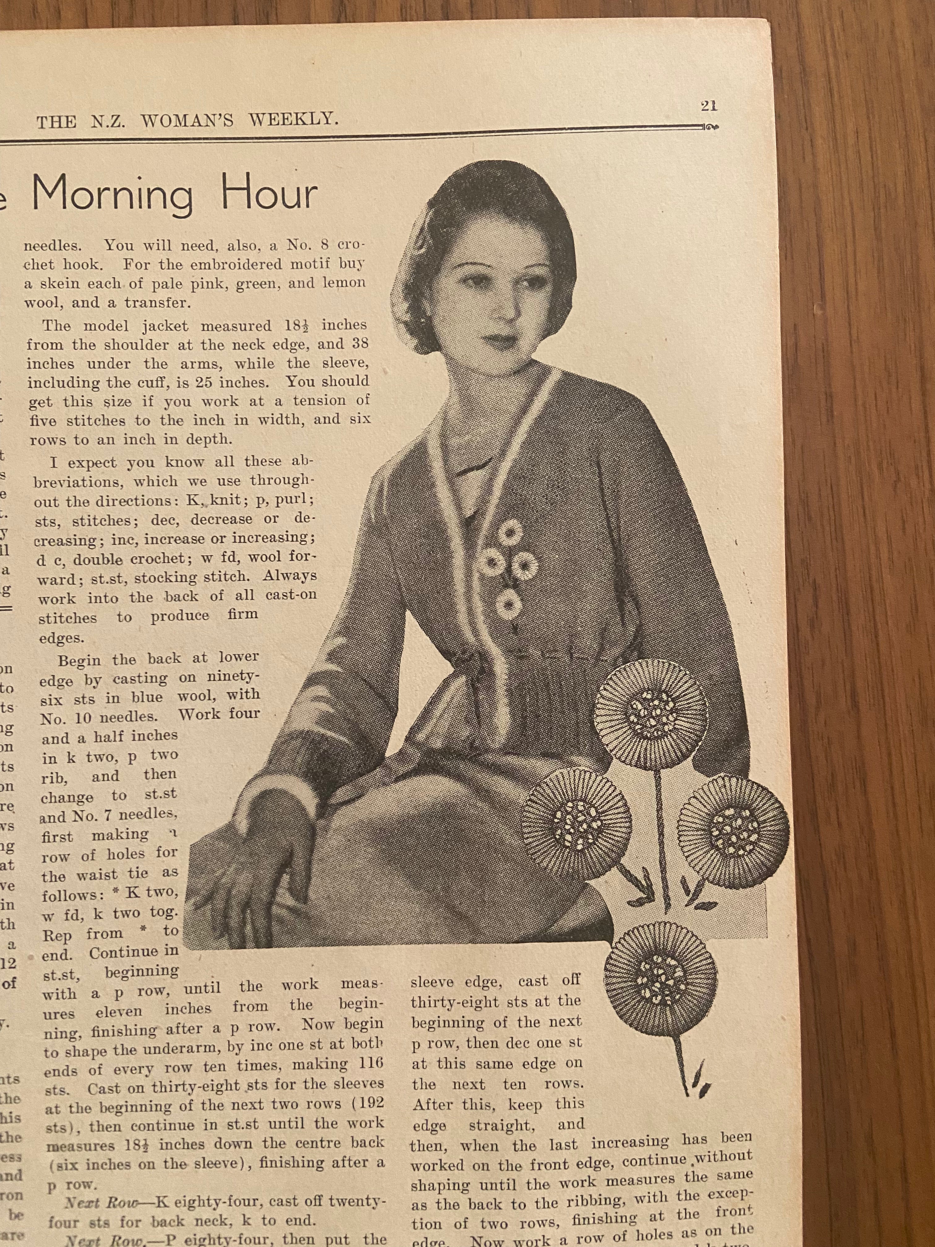 New Zealand Woman’s Weekly  March 29 1934 with a sewing pattern, unused, factory folded, frocks bust 33 inches