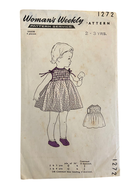 Woman’s Weekly 1272 vintage 1950s child’s dress sewing pattern size 2-3 years