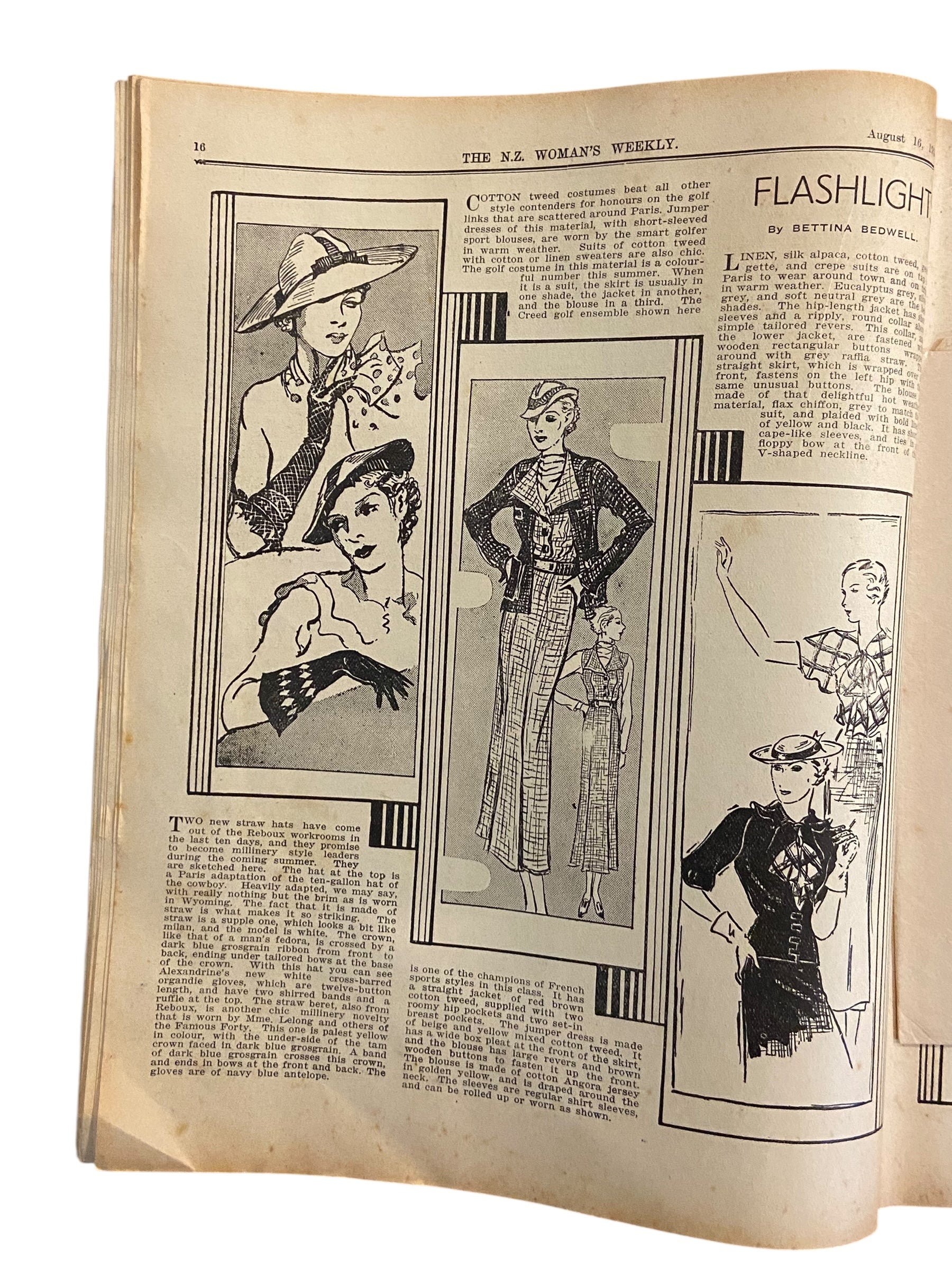 New Zealand Woman’s Weekly August 16 1934 with a sewing pattern, unused, factory folded, ladies frock (attractive frock for the matron), bust 36 inches