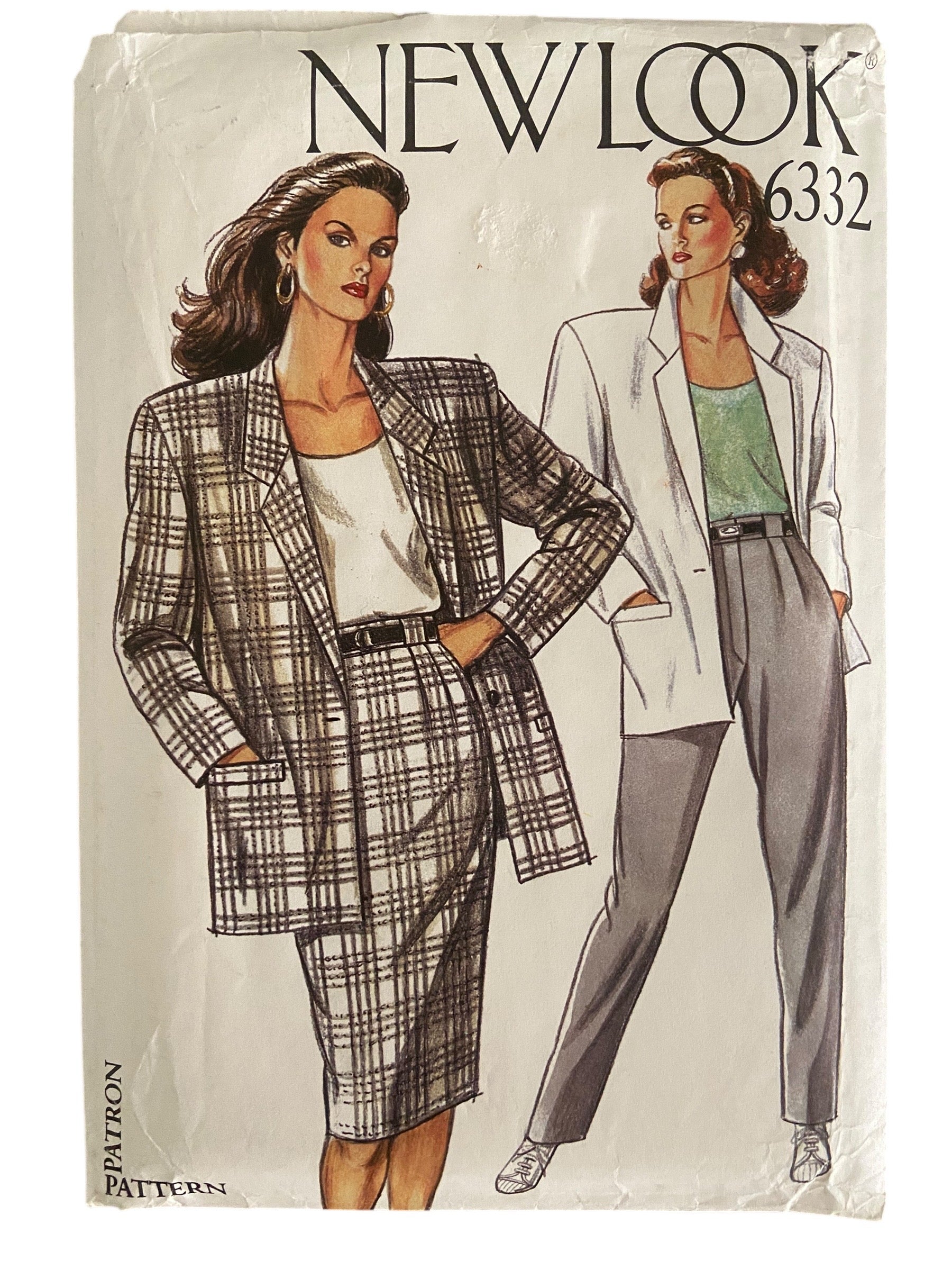 New Look 6332 vintage 1980s skirt, jacket and pants sewing pattern Bust 34 to 44 inches
