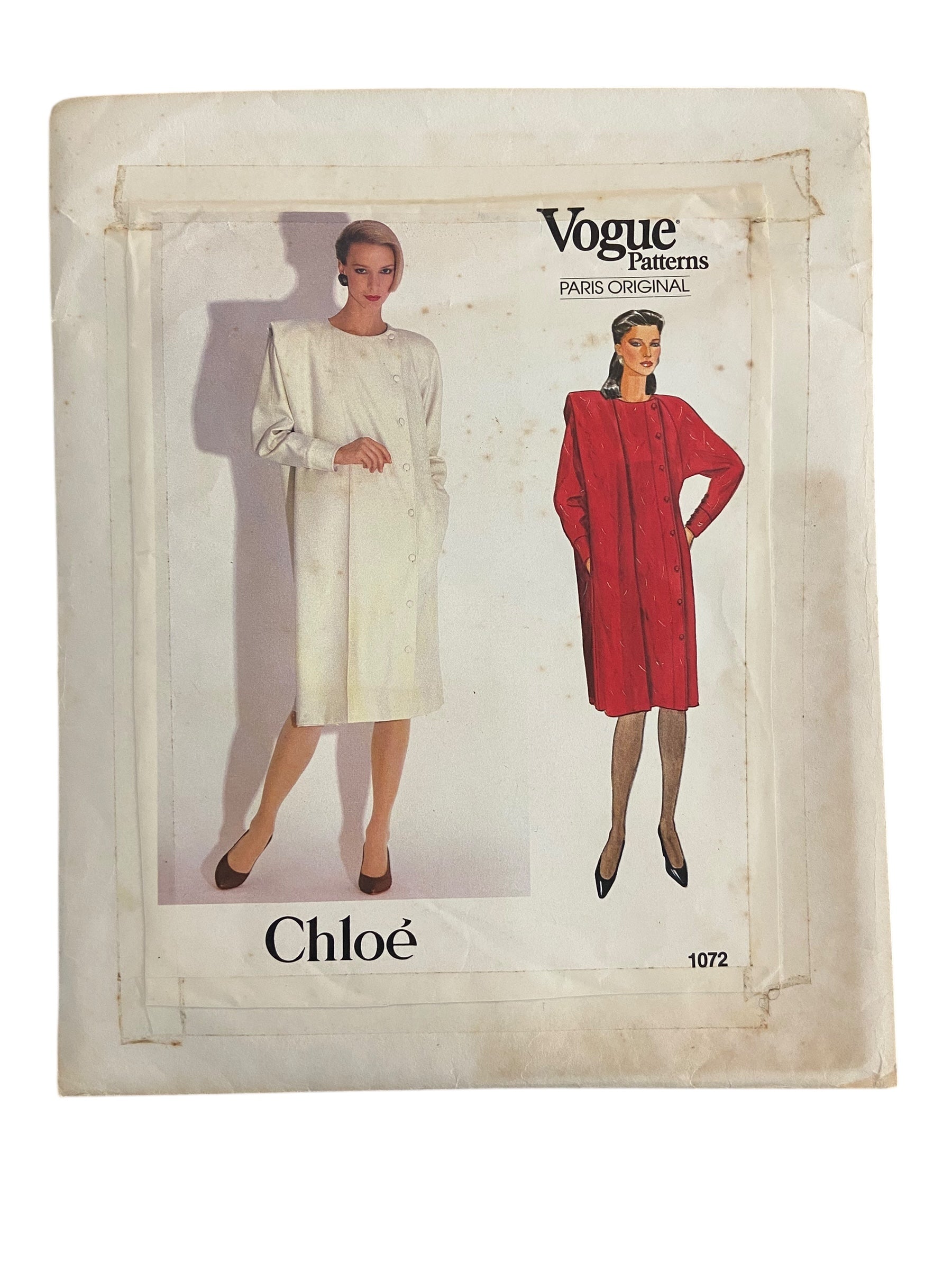 Vogue 1072. Vintage 1990s dress sewing pattern. Vogue Paris Original. Chloe. Bust 36 inches