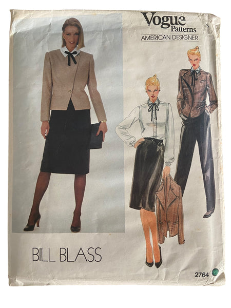 Vogue 2764 vintage 1980s Vogue American Designer Bill Blass jacket, blouse, skirt and pants sewing pattern in Bust 31.5 inches