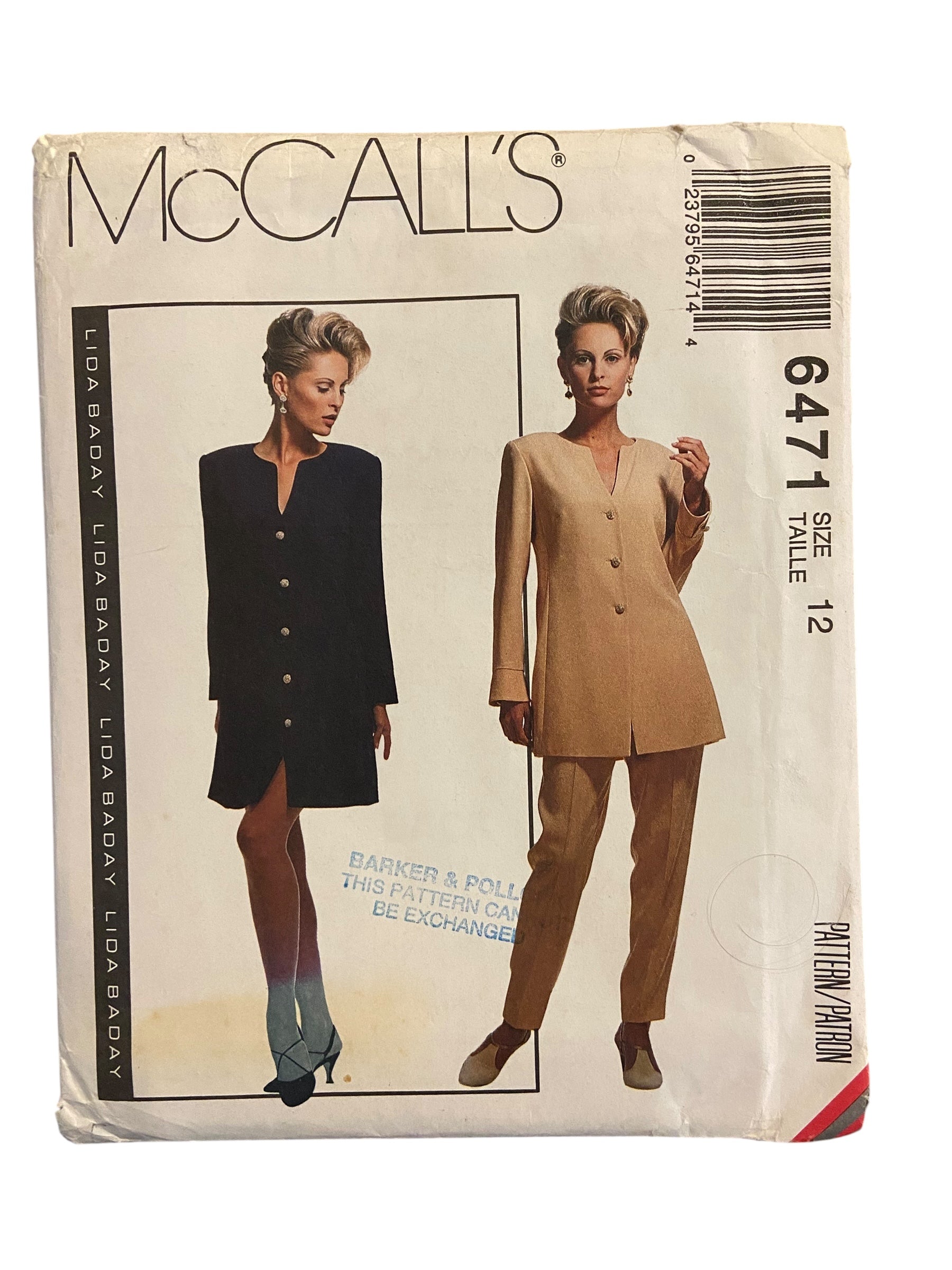 McCall’s 6471 vintage 1990s dress, tunic and pants sewing pattern Bust 34 inches