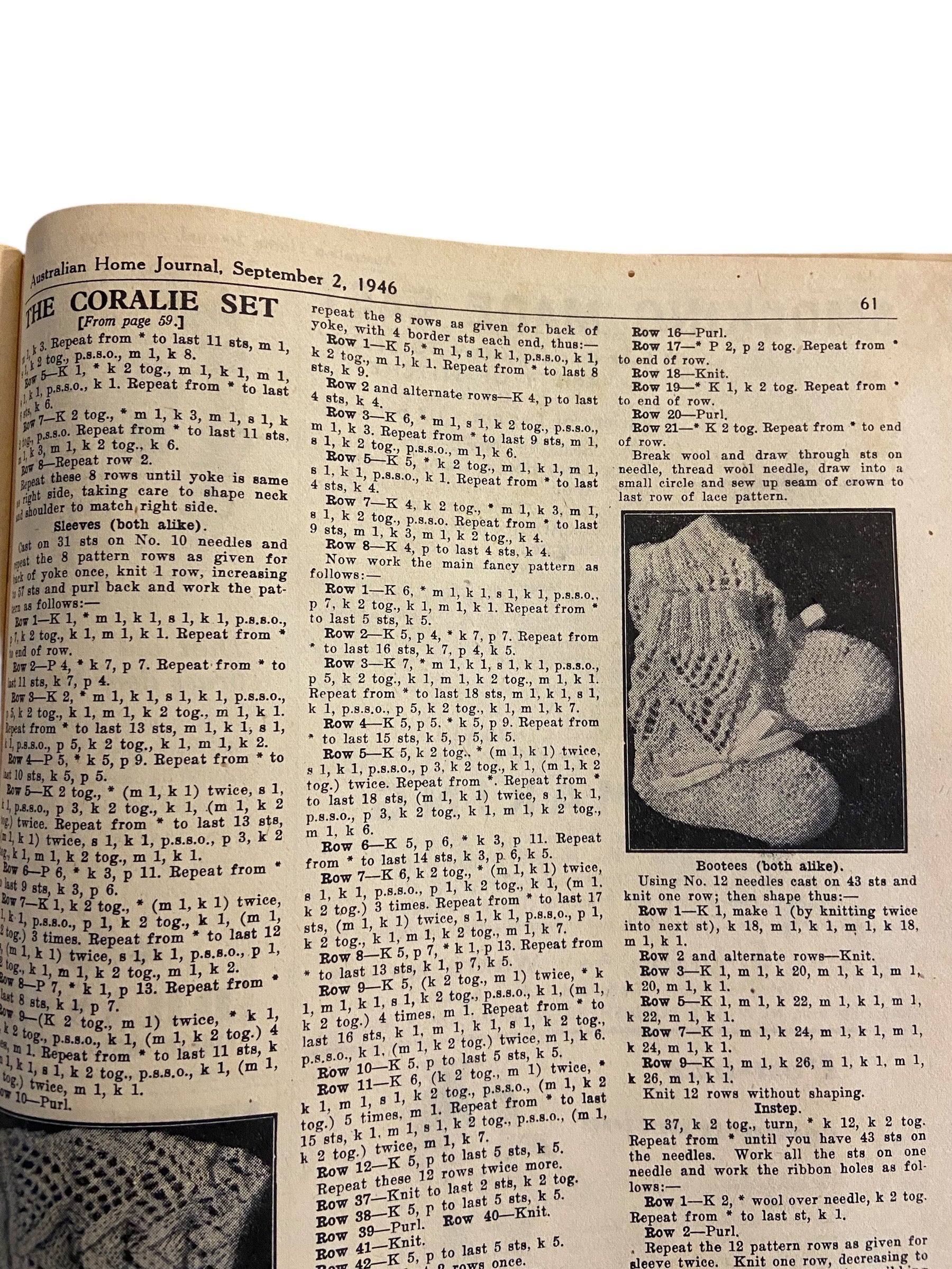 Australian home journal September 2nd 1946 with three sewing patterns, unused, factory folded, two women’s dresses (36 inch bust) and child’s frock age 8 years
