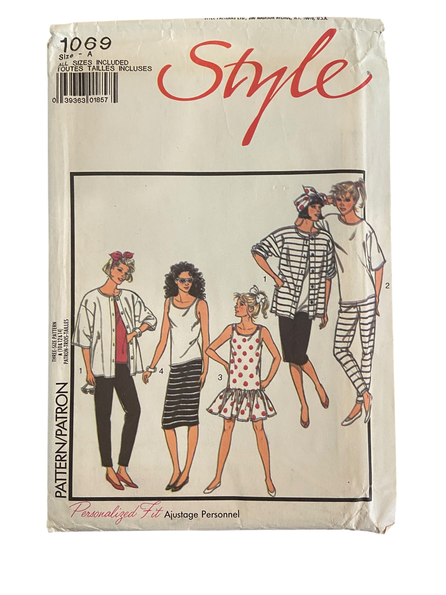 Style 1069 vintage 1980s child's tops, dress, trousers and skirt sewing pattern. Chest 28.5, 30 and 32 inches.