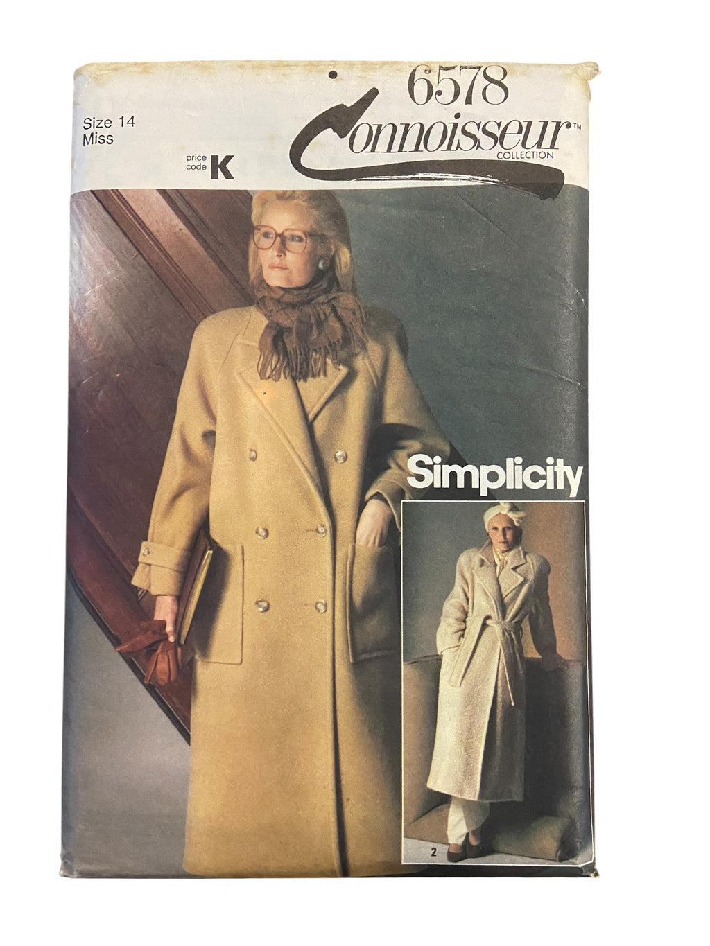 Simplicity 6578 vintage 1980s double breasted or wrap coat pattern. Bust 36 inches