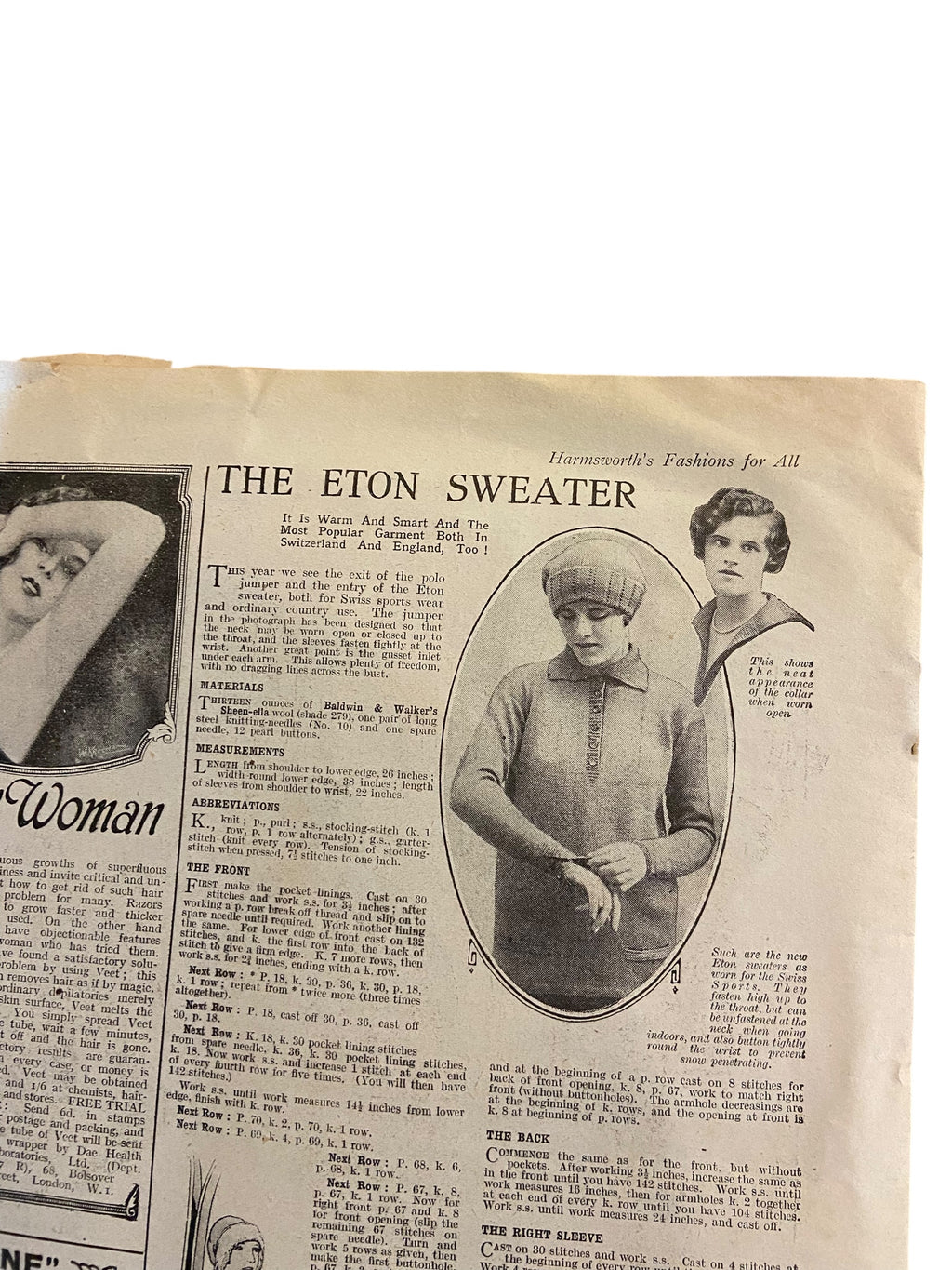 Fashions for All magazine February 1925 with two dress sewing patterns, unused. Bust 36 inches.
