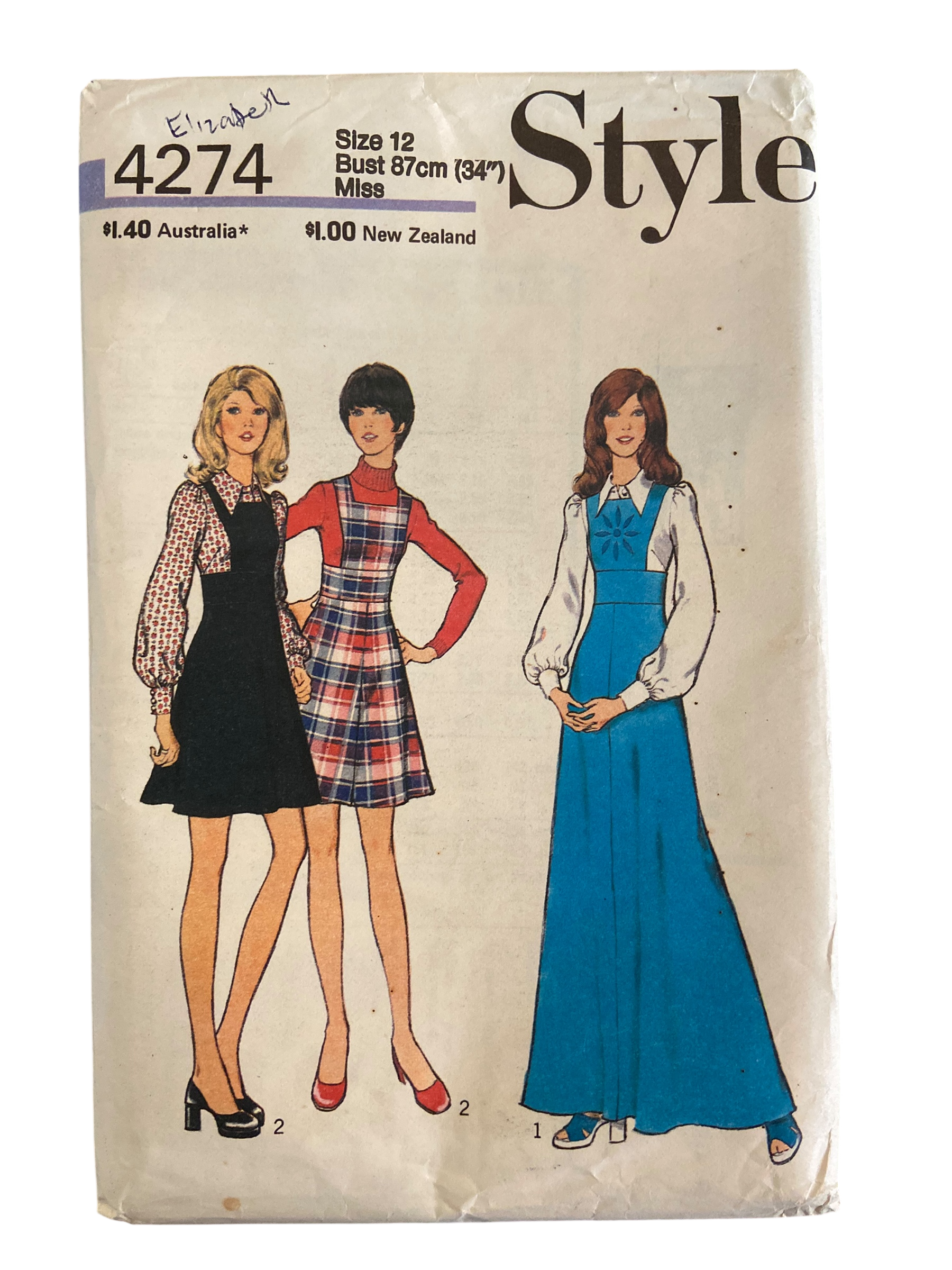 Style 4274 vintage 1970s pinafore jumper and blouse sewing pattern Bust 34 inches