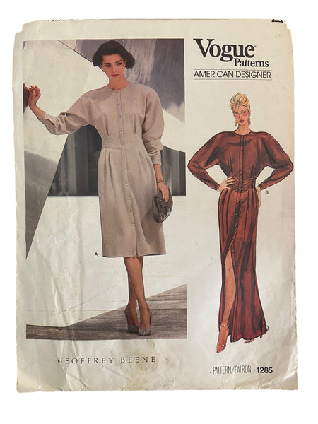 Vogue 1285 vintage 1980s Vogue American Designer Geoffrey Beene dress sewing pattern. Bust 34 inches.
