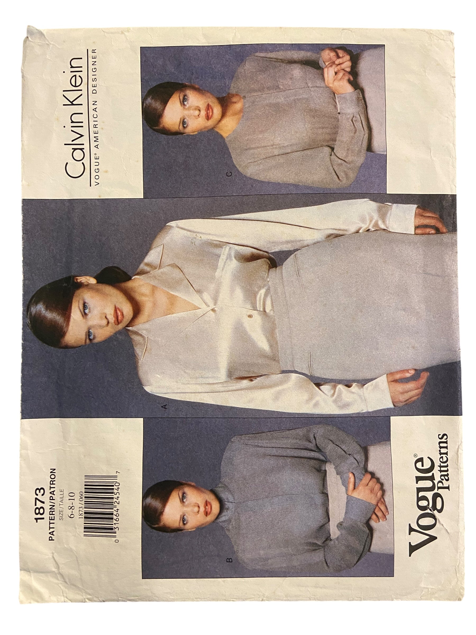 Vogue American Designer 1873 vintage Calvin Klein 1990s blouse sewing pattern Bust 30.5, 31.5, 32.5 inches