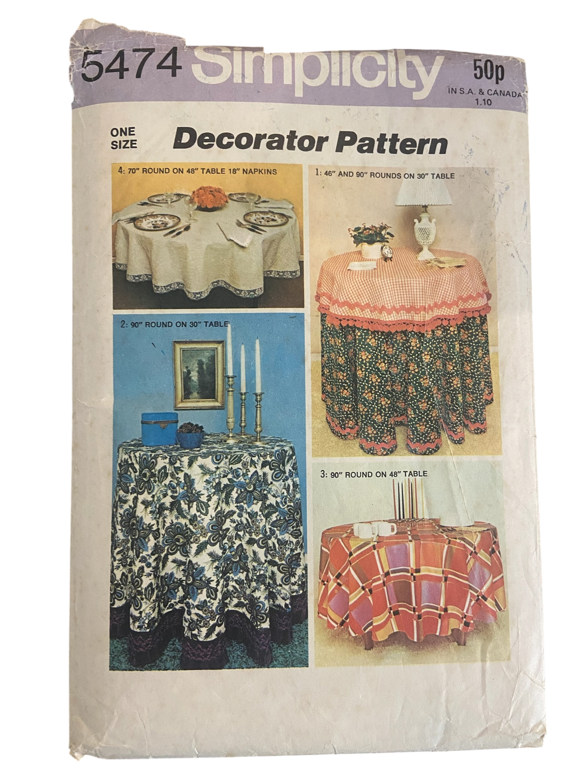 Simplicity 5474 vintage 70s set of round tablecloths and napkins sewing pattern.